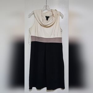 Pre-owned Spense Womens Dress 14 Cowl Neck Sleeveless Midi, Black, Cream, Taupe